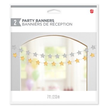 American Greetings Gray & Orange Stars Party Banner Decoration, 2 ct, 7'