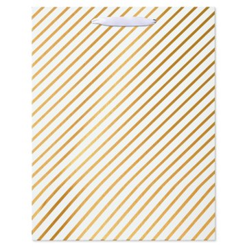 American Greetings Gold & White Diagonal Stripes Large Wedding Gift Bag