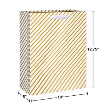 American Greetings Gold & White Diagonal Stripes Large Wedding Gift Bag