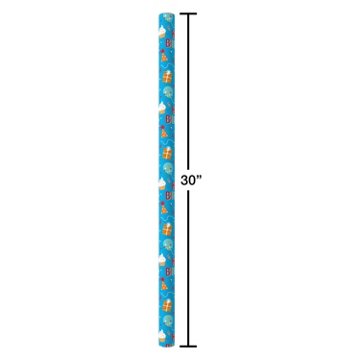 American Greetings Birthday Celebration Blue Wrapping Paper, 20 sq. ft., 96" x 30"