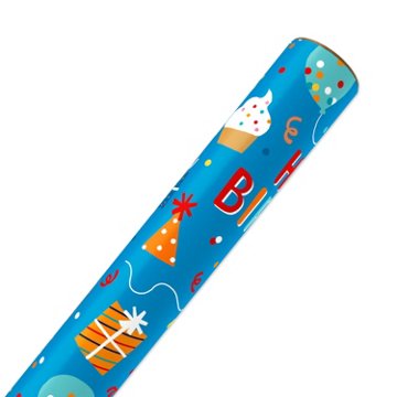 American Greetings Birthday Celebration Blue Wrapping Paper, 20 sq. ft., 96" x 30"