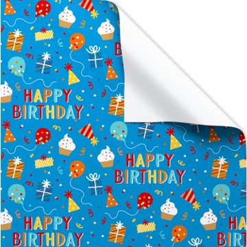 American Greetings Birthday Celebration Blue Wrapping Paper, 20 sq. ft., 96" x 30"