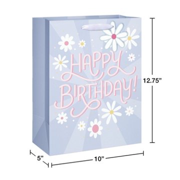 American Greetings Happy Birthday Lavender Daisy Large Gift Bag, 5" x 12.75" x 10"