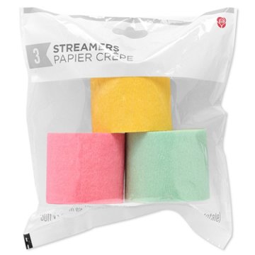 American Greetings Pink, Yellow, & Green Crepe Paper Streamers, 30' x 1.87''