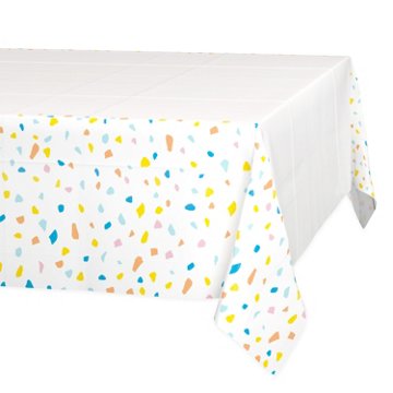 American Greetings White with Colorful Confetti Border Plastic Table Cover, 84" x 54"