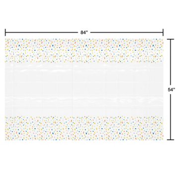 American Greetings White with Colorful Confetti Border Plastic Table Cover, 84" x 54"