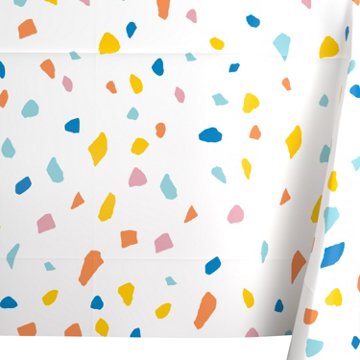 American Greetings White with Colorful Confetti Border Plastic Table Cover, 84" x 54"