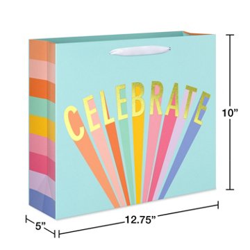 American Greetings Celebrate Teal Everyday Large Horizontal Gift Bag , 5" x 10" x 12.75"