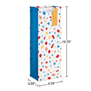 American Greetings  Multi-color Confetti White Beverage Gift Bag with Hang Tag, 3.25" x 12.75" x 4.75"