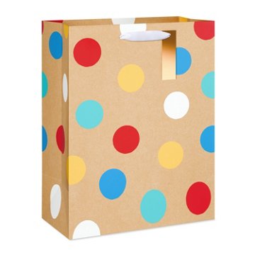 American Greetings Multi-colored Dots Large Kraft Gift Bag with Hang Tag, 5" x 12.75" x 10"