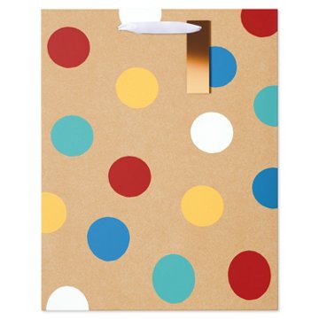 American Greetings Multi-colored Dots Large Kraft Gift Bag with Hang Tag, 5" x 12.75" x 10"