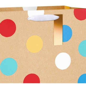 American Greetings Multi-colored Dots Large Kraft Gift Bag with Hang Tag, 5" x 12.75" x 10"