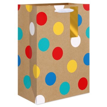 American Greetings Polka Dots Medium Kraft Gift Bag with Hang Tag, 3.94" x 10.03" x 7"