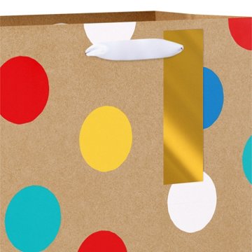American Greetings Polka Dots Medium Kraft Gift Bag with Hang Tag, 3.94" x 10.03" x 7"