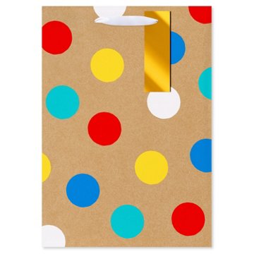 American Greetings Polka Dots Medium Kraft Gift Bag with Hang Tag, 3.94" x 10.03" x 7"