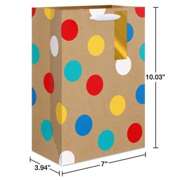 American Greetings Polka Dots Medium Kraft Gift Bag with Hang Tag, 3.94" x 10.03" x 7"