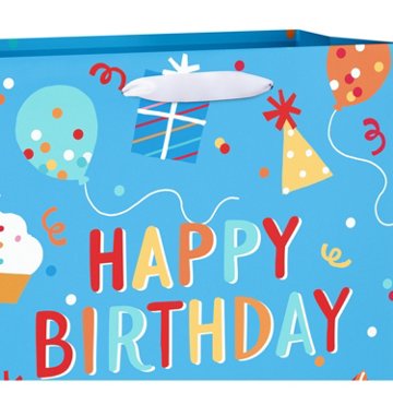 American Greetings Birthday Icons Large Blue Birthday Gift Bag, 5" x 12.75" x 10"