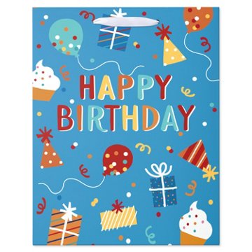 American Greetings Birthday Icons Large Blue Birthday Gift Bag, 5" x 12.75" x 10"