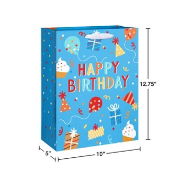 American Greetings Birthday Icons Large Blue Birthday Gift Bag, 5" x 12.75" x 10"