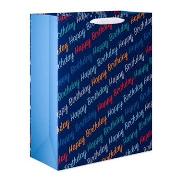 American Greetings Happy Birthday Script Extra Large Blue Gift Bag, 5.75" x 15.5" x 12.5"
