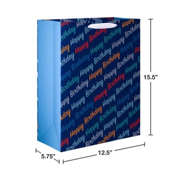 American Greetings Happy Birthday Script Extra Large Blue Gift Bag, 5.75" x 15.5" x 12.5"