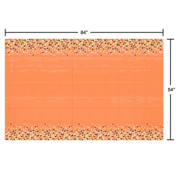 American Greetings Orange with Colorful Confetti Plastic Table Cover, 84" x 54"