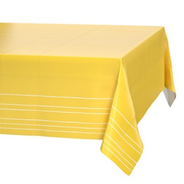 American Greetings Yellow with White Striped Plastic Table Cover, 84" x 54"
