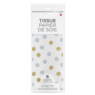 American Greetings Gold & Silver Dots White Tissue Paper Pack, 6 ct, 20" x 20"