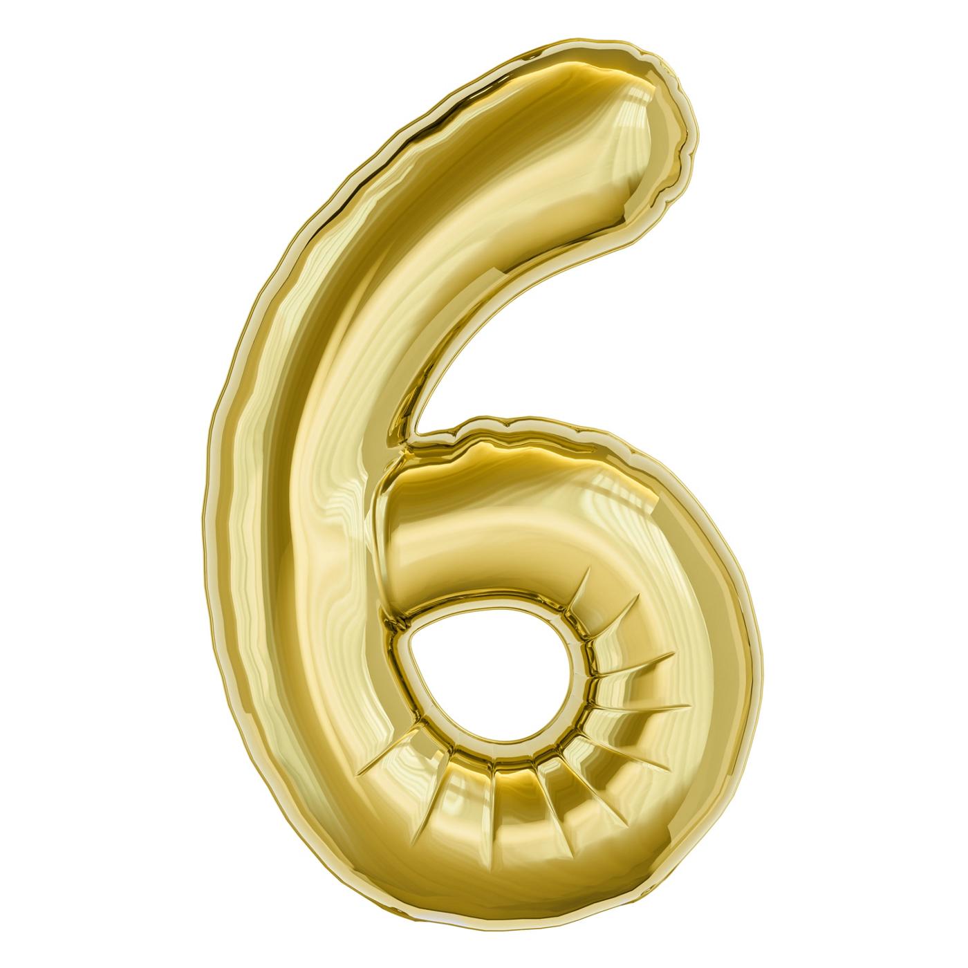 American Greetings Number 6 Large Gold Foil Uninflated Balloon; image 2 of 3