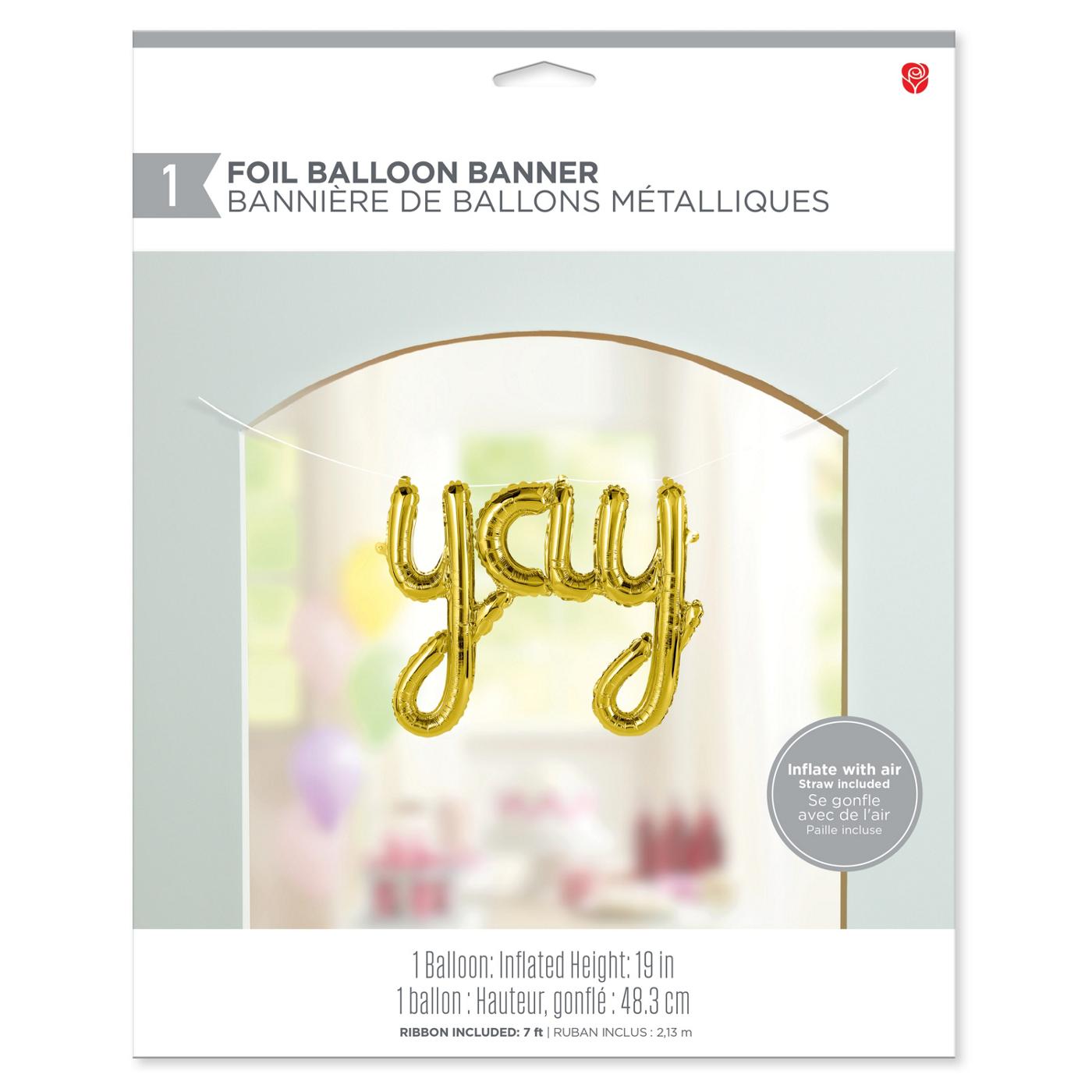 American Greetings Gold 'YAY' Foil Uninflated Balloon Banner; image 1 of 3
