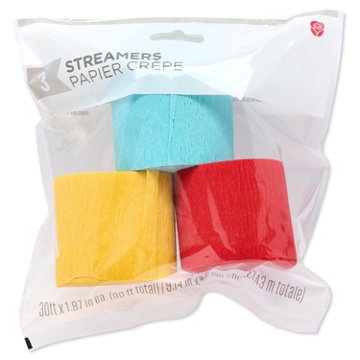 American Greetings Red, Yellow, & Blue Crepe Paper Streamers, 30' x 1.75"