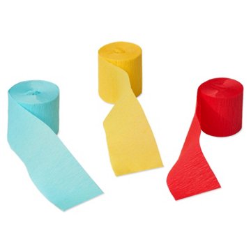 American Greetings Red, Yellow, & Blue Crepe Paper Streamers, 30' x 1.75"