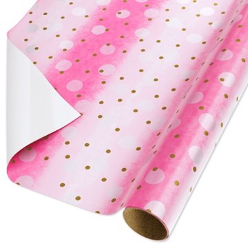 American Greetings Gold & Pink Polka Dots Wrapping Paper, 20 sq. ft., 96'' x 30''