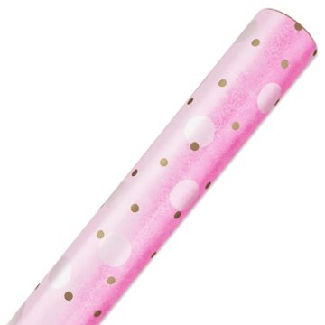 American Greetings Gold & Pink Polka Dots Wrapping Paper, 20 sq. ft., 96'' x 30''