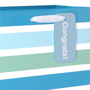 American Greetings Blue Stripes Baby Shower Medium Gift Bag with Hang Tag, 3.94" x 10.03" x 7"