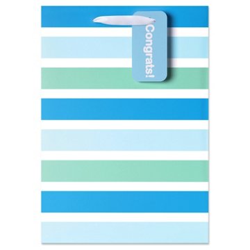 American Greetings Blue Stripes Baby Shower Medium Gift Bag with Hang Tag, 3.94" x 10.03" x 7"