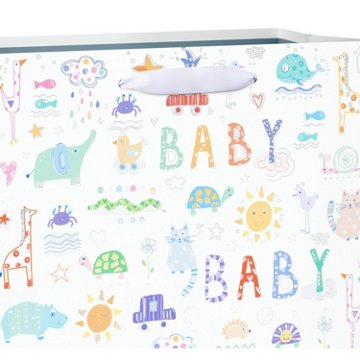 American Greetings  Zoo Animals Large White Baby Shower Gift Bag, 5" x 12.75" x 10"