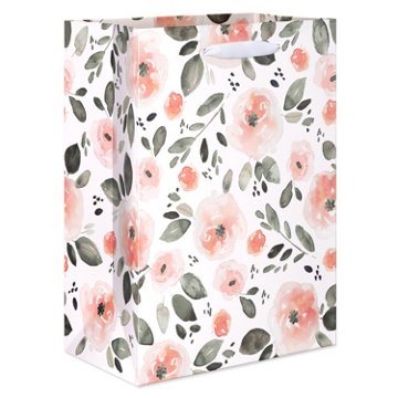 American Greetings Pink Watercolor Florals Large Wedding Gift Bag, 5" x 12.75" x 10"