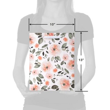 American Greetings Pink Watercolor Florals Large Wedding Gift Bag, 5" x 12.75" x 10"