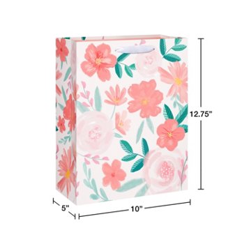 American Greetings Pink Florals Large Gift Bag, 5" x 12.75" x 10"