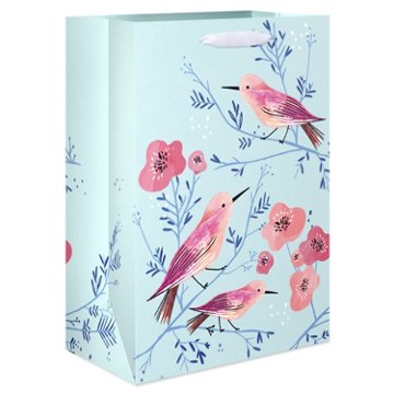 American Greetings Pink Birds On Teal  Medium Gift Bag, 3.94" x 10.03" x 7"