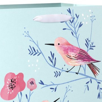 American Greetings Pink Birds On Teal  Medium Gift Bag, 3.94" x 10.03" x 7"