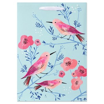 American Greetings Pink Birds On Teal  Medium Gift Bag, 3.94" x 10.03" x 7"