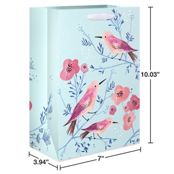 American Greetings Pink Birds On Teal  Medium Gift Bag, 3.94" x 10.03" x 7"