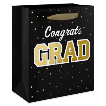 American Greetings Small Graduation Gift Bag - Black & Gold Congrats, 5.5" x 3" x 6.5"