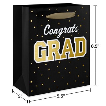 American Greetings Small Graduation Gift Bag - Black & Gold Congrats, 5.5" x 3" x 6.5"