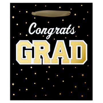 American Greetings Small Graduation Gift Bag - Black & Gold Congrats, 5.5" x 3" x 6.5"