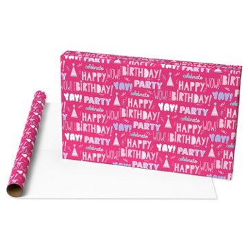 American Greetings Pink Birthday Wrapping Paper, 40 sq. ft., 192" x 30"