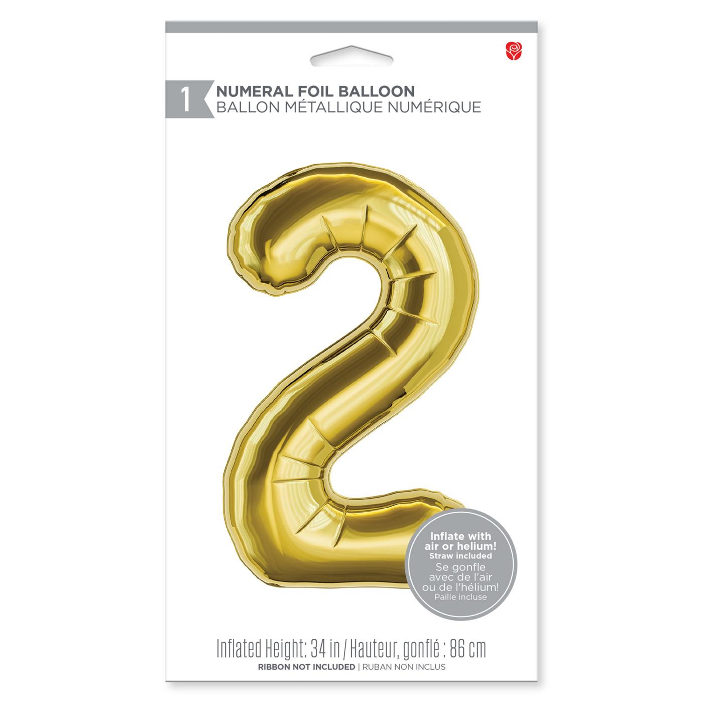 American Greetings Number 2 Large Gold Foil Uninflated Balloon; image 1 of 3