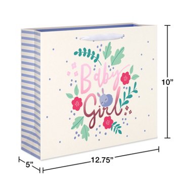 American Greetings Bunny Baby Girl Large Horizontal Gift Bag, 5" x 10" x 12.75"